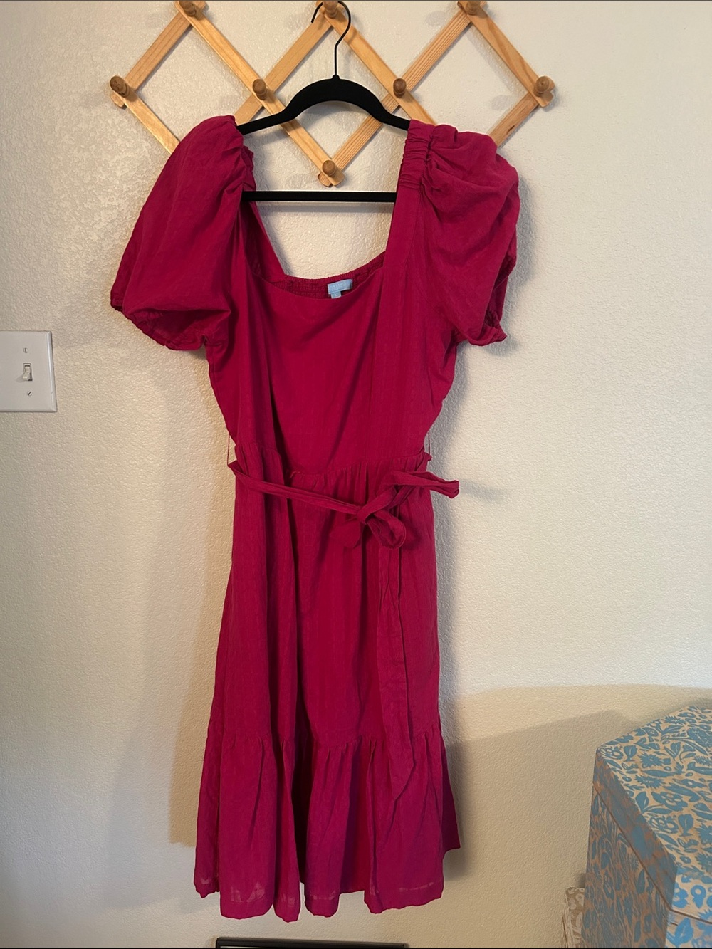 Draper James Hot Pink Puff-Sleeve Belted Midi Dress